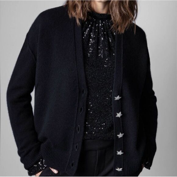 ZADIG + VOLTAIRE MIRKA BIJOU STAR BUTTON CARDIGAN - Picture 4 of 9